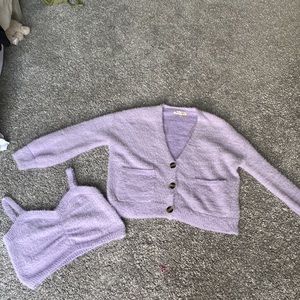 Lilac Purple fluffy cardigan with matching tank top